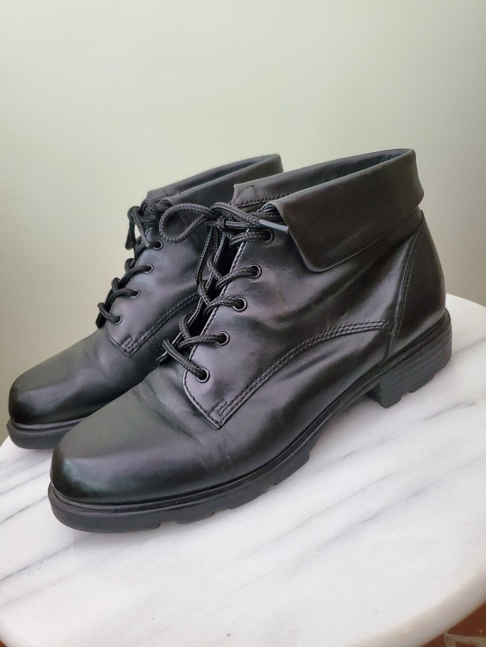 Vintage Cherokee Black Leather Lace Up Oxford Boots Simple Classic Minimalist